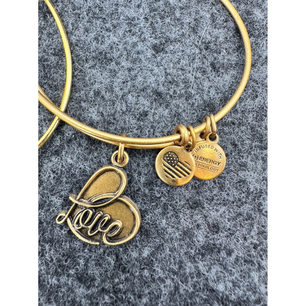 Alex and Ani Love Bangle Bracelet Set Rafaelian Gold Red Crystal Heart 2pc - Picture 4 of 5